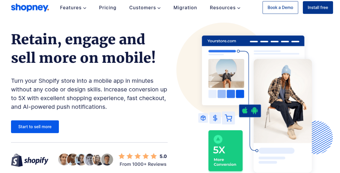 Shopney mobile app preview with in-app live chat