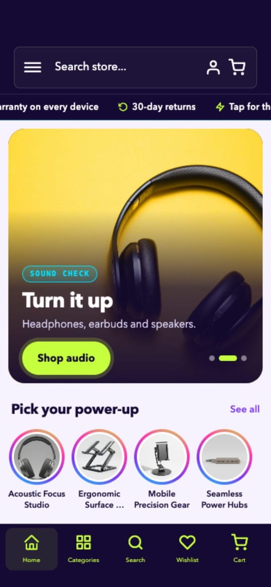 Pantalla de inicio de la app Voltage